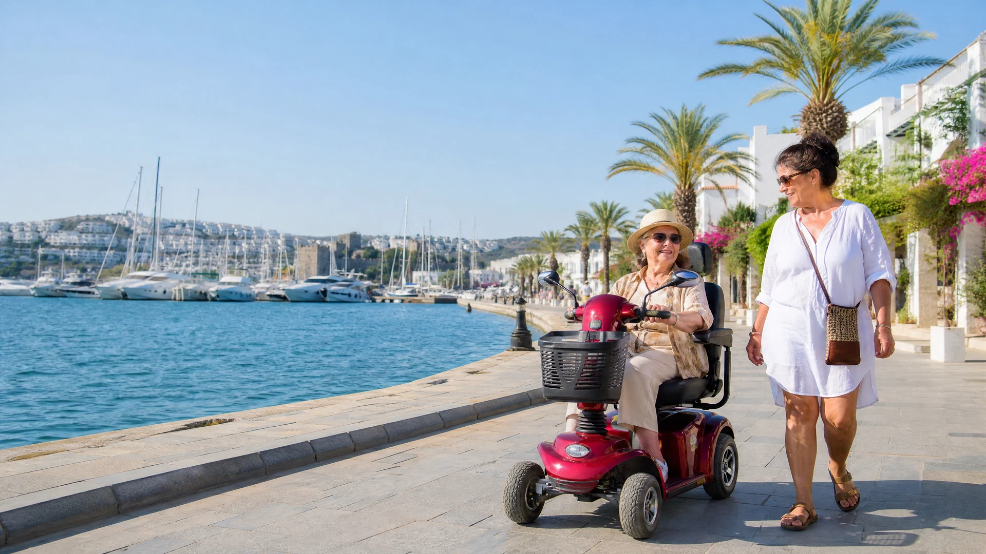Mobility scooter by the Bodrum marina