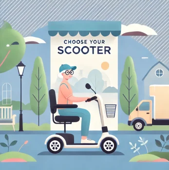 DALL·E-2024-10-30-15.50.29-A-modern-and-friendly-illustration-featuring-an-elderly-person-using-a-mobility-scooter-with-a-backdrop-that-says-Choose-Your-Scooter.-The-setting-i